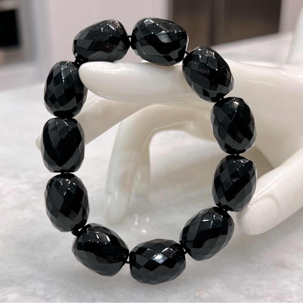 Black Agate Beaded Stretch Bracelet